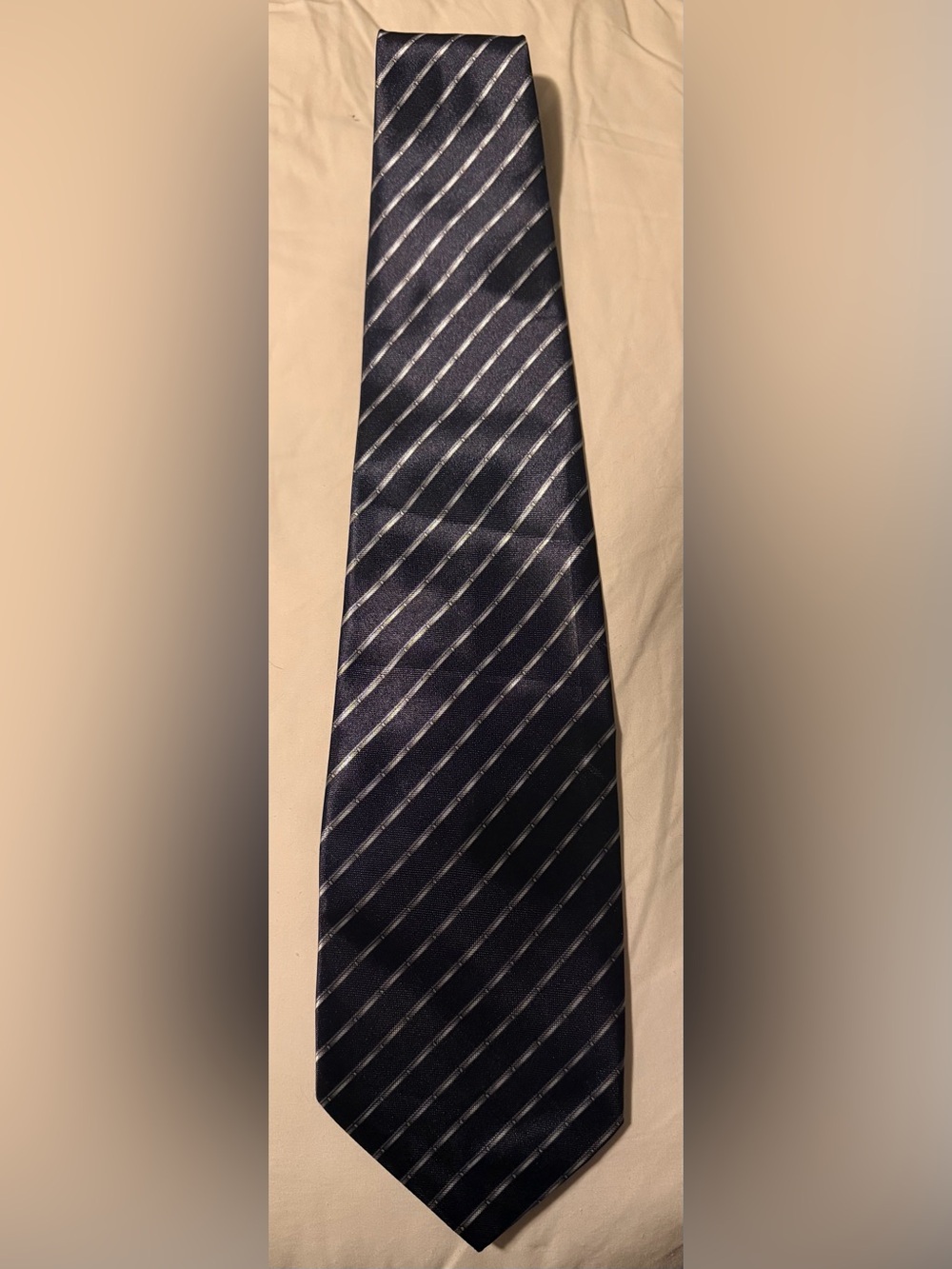 Dunhill Navy Silk Tie with Silver Diagonal Stripe Pattern
